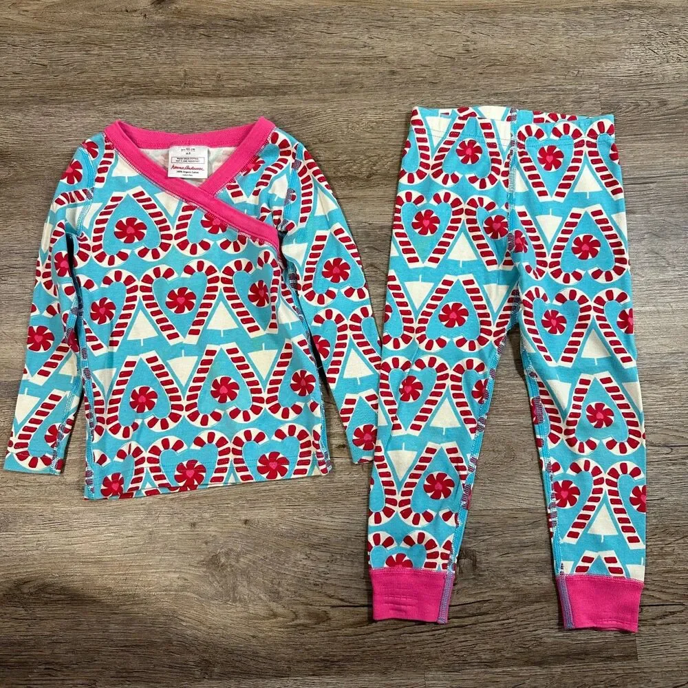 Hanna Andersson Girls 90cm 3T Pajama Set Candy Cane Chirstmas Pink Holiday